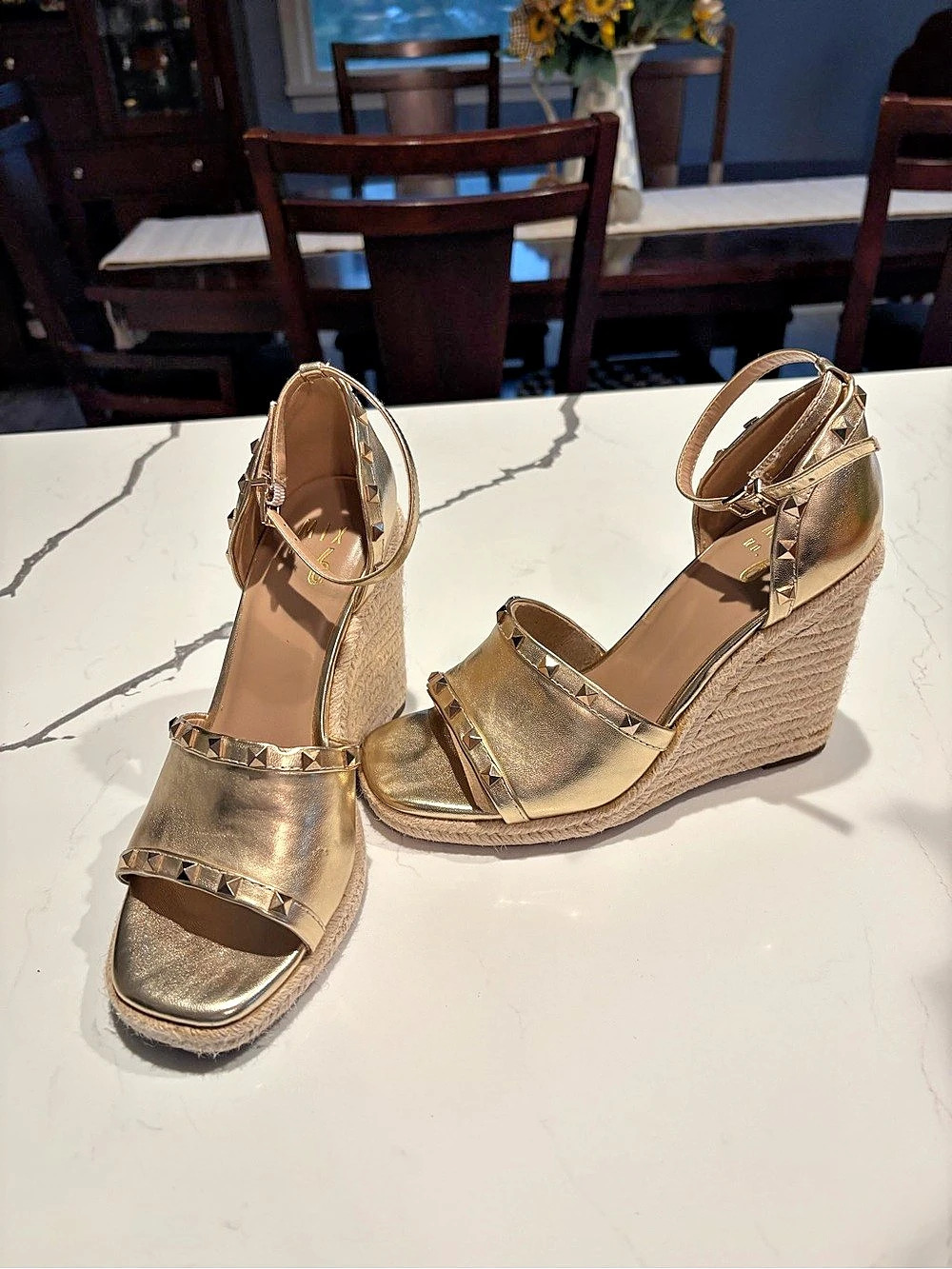 Mix No. 6 Gold Studded Wedge Sandals (US 8)